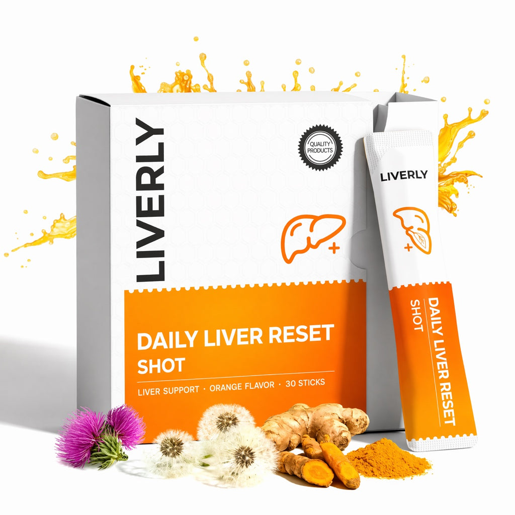 LIVERLY Daily Liver Reset Shot — 30 orange stick packs with milk thistle, dandelion & turmeric