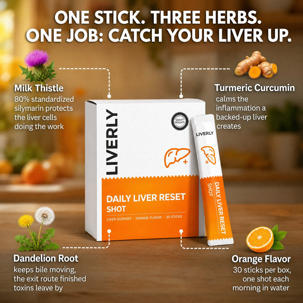 LIVERLY ingredients — milk thistle, turmeric curcumin & dandelion root, orange flavor