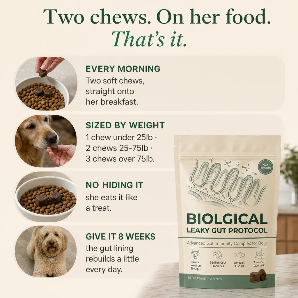 Two chews on her food — how to give it