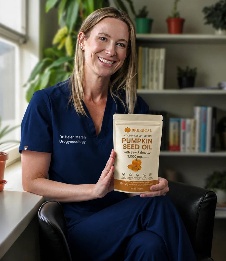 Dr. Helen Marsh, urogynecology, holding the Biolgical pouch