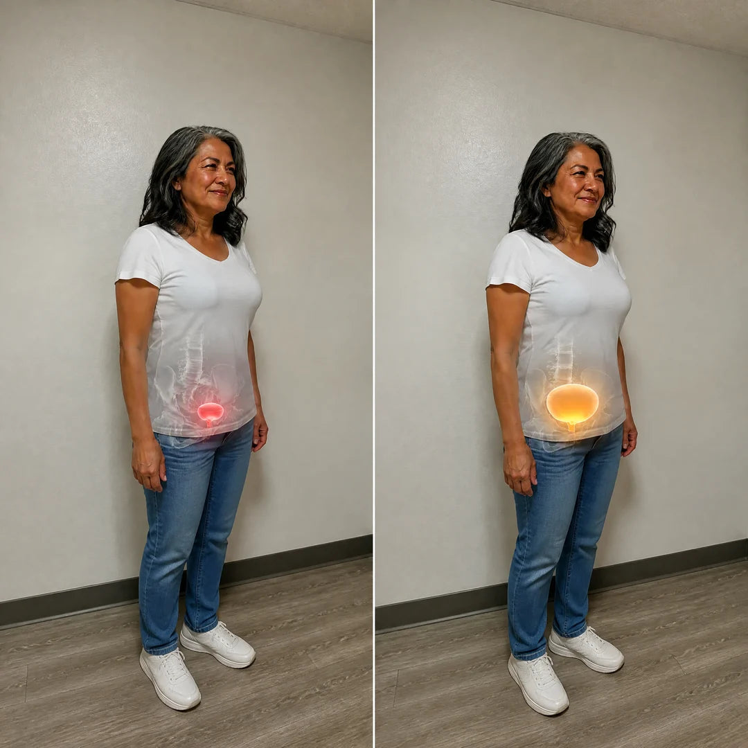 X-ray view of the bladder: clenched and red, then relaxed