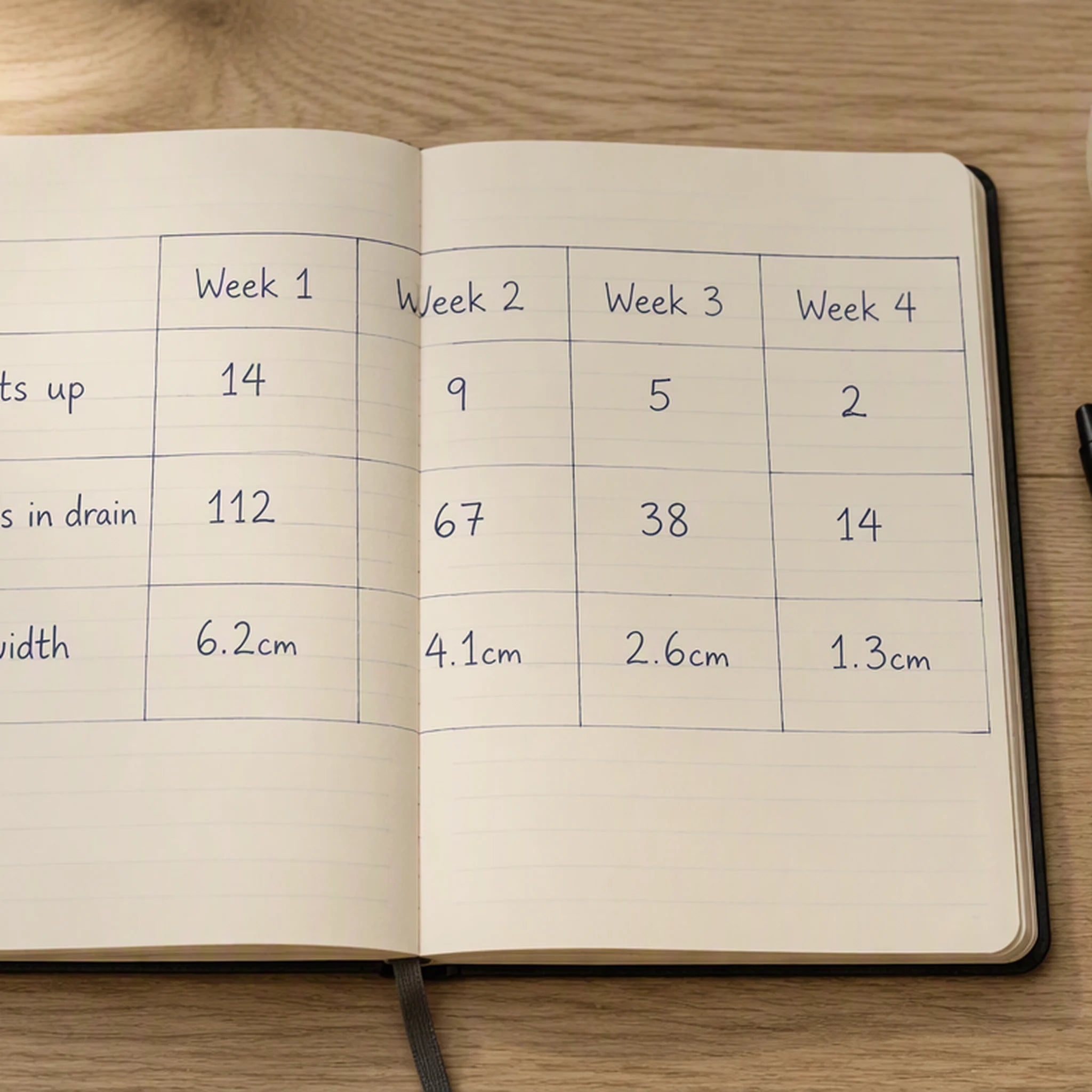 A week-by-week notebook tracking sudden urges