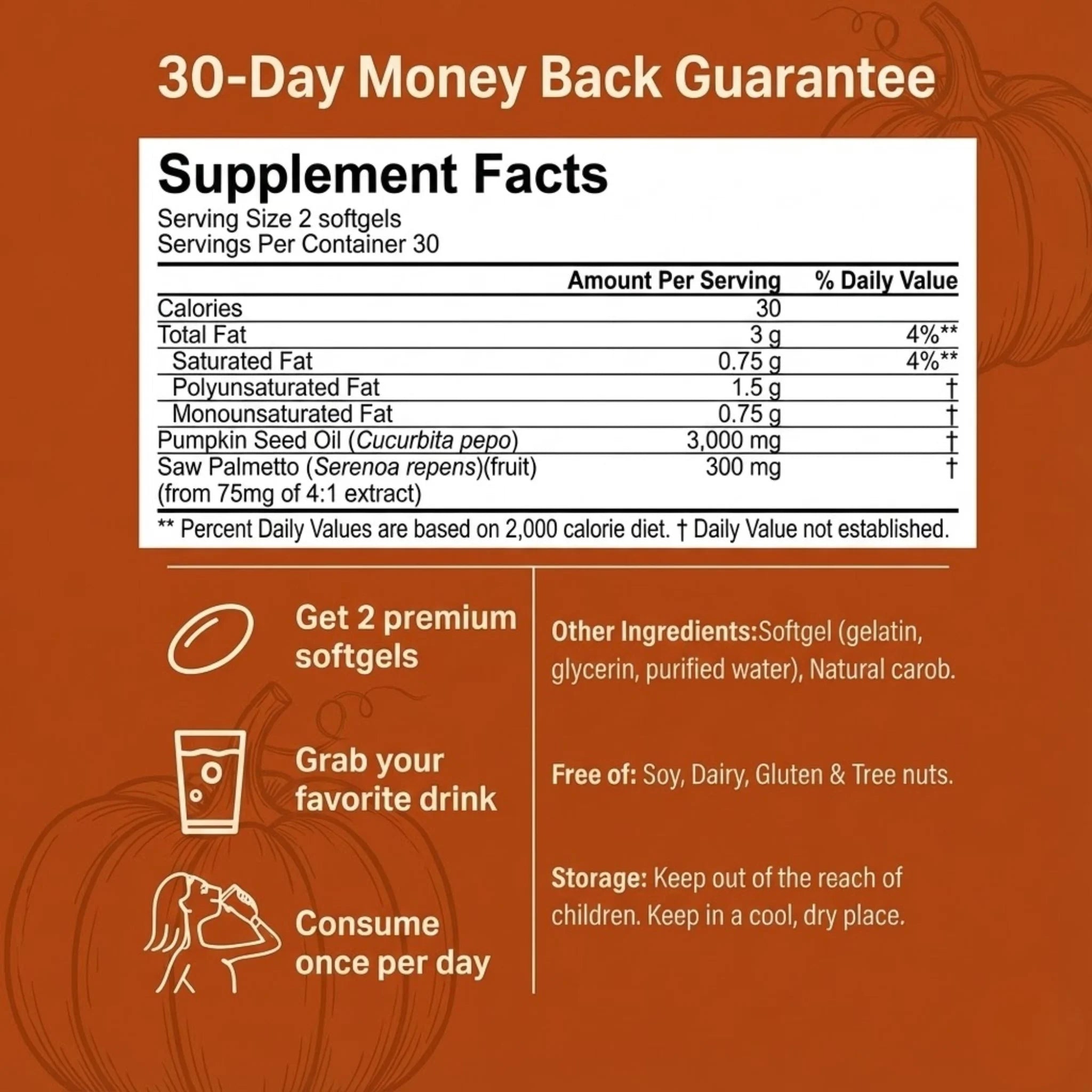 30-day money-back guarantee and Supplement Facts